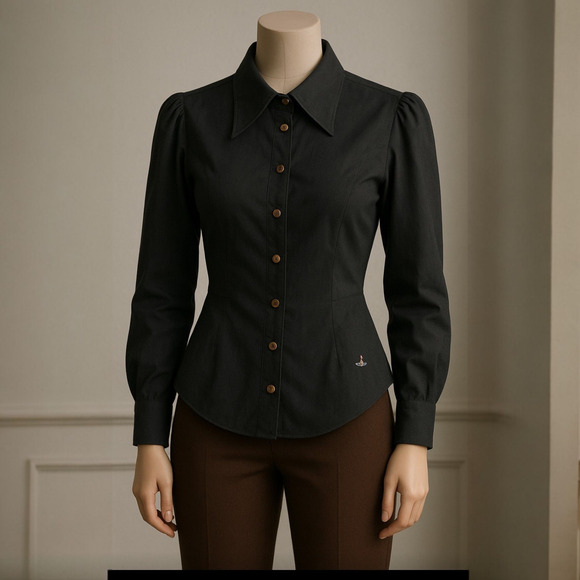 Vivienne Westwood Tops - Vivienne Westwood Bagatelle Black Shirt Oversized Collar Gothic Academia Size 38